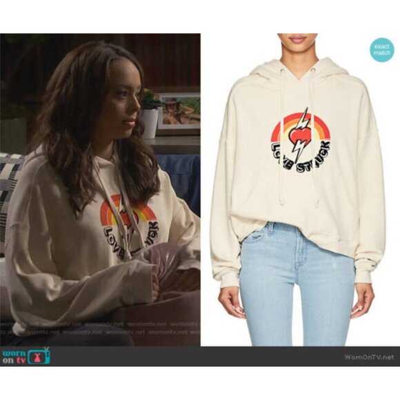 Re/Done - Love Struck Hoodie in Ivory, Medium - some flaws, READ - Picture 2 of 12